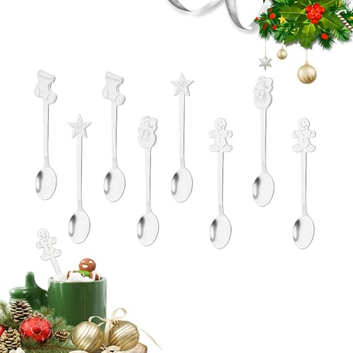 Cucchiaini da Caffè, panemy Regali Natalizi, Cucina Natale, Set Natalizio, Regali Natalizi, Accessori Cucina Natalizi, per Tazze Natalizie Particolari, Per gli Amanti del Caffè e dei Dolci (8, YH8)