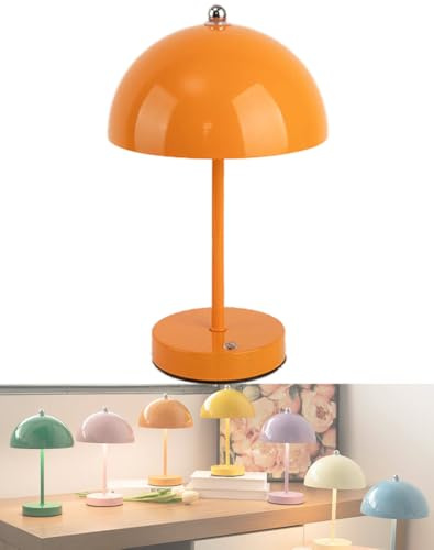 OOWOKS Pilz Tischleuchte Akku Dimmbare Tischlampe Touch Kabellos LED Mushroom Lamp USB Aufladbar Nachttischlampe Ohne Kabel 3000K-6000K Pilz Lampe Tragbare Tisch Lampe mit Batterie für Drinnen,Orange