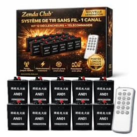 zenda club® Système de tir Feux d’Artifice 12 canaux – Déclencheur sans Fil Professionnel – Tir Individuel, simultané ou séquentiel