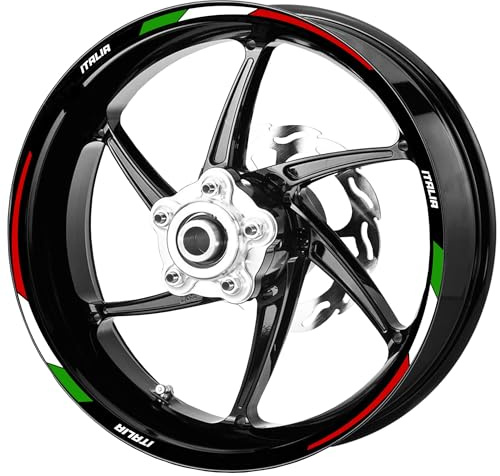 Decalart Kit 14 Pezzi stickers Cerchi ruote Moto filetto bandiera ITALIA tricolore racing fasce strisce compatibili per ruote da 16 17 18 Pollici L258