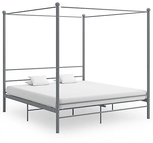 YuuSsea Himmelbett Grau Metall 180x200 cm, Robustes Bettgestell für Schlafzimmer, Pulverbeschichtet, Elegant mit Vorhangrahmen, Langlebige Konstruktion