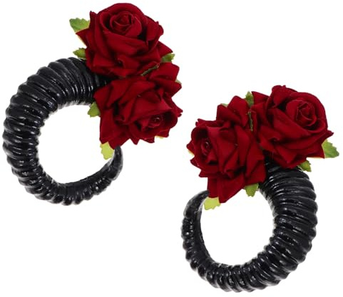 MAGICLULU Ram Horn Hairband with Black Rose Pair, Decorative Festival Headband for Women, Cosplay Photo Props and Party Hair Accessories
