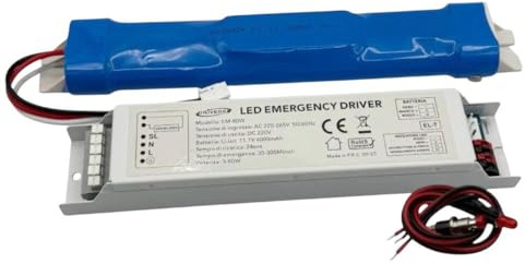 Kit Emergenza con Batteria Li-Ion 11.1V 4000mAh, Driver Emergenza per Lampade LED AC 220-265V, Autonomia fino a 300 Minuti, Modulo Blackout per Plafoniere e Pannelli LED di Sicurezza (DA 3W A 80W)