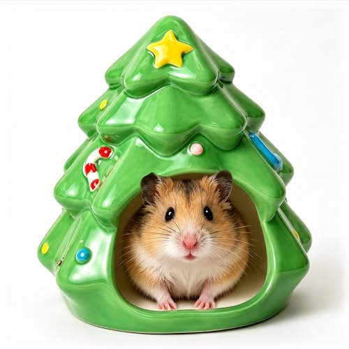 CHUANFU Hamstergömställe i keramik, julgrансformat hamsterhus och livsmiljö, söt hamstergömställe i keramik, keramikshus för hamstrar för dvärghamstrar, gerbiler, chinchilla, gyllene sidenbjörn