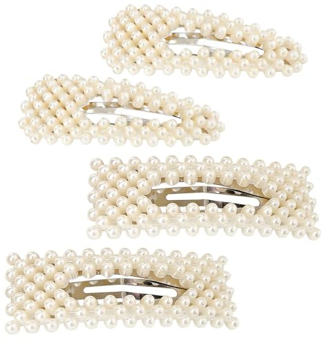 YFTRFR 4 Stück Französische Modische Perlen-Haarklammern Haarspange für Dickes Dünnes Haar für Frauen Glänzende Snap Haarspangen Elegante Vintage-Perlen Deko Styling-Werkzeuge für Party Hochzeit