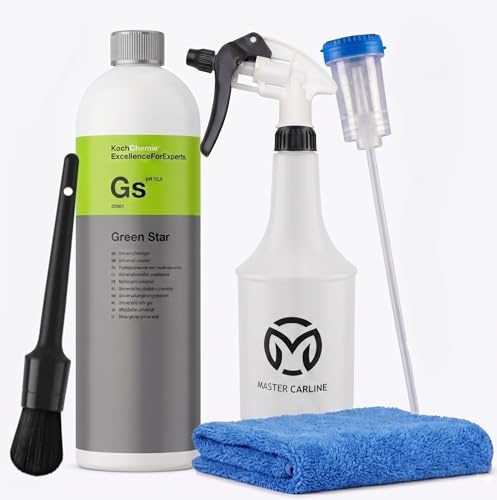 Innenreiniger Set (Universalreiniger Green Star von Koch Chemie, 1 Liter) | Koch Chemie Green Star mit Dosierer + Sprühflasche + Bürste + Mikrofasertuch