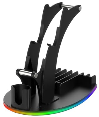 Gaming Accessory Organiser Rack Desktop Display Stand Holder with LED Lights for XSX Game Controllers Headphone Desktop Stand