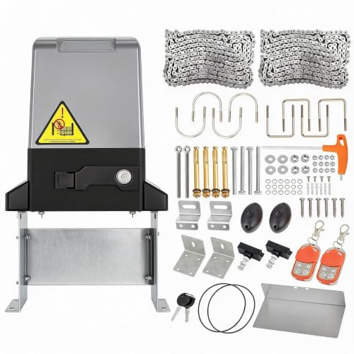 Kit d'ouverture automatique de porte coulissante 370 W (0-1500 lb), moteur de porte coulissante à chaîne pour porte coulissante de 6,1 m, avec 2 télécommandes sans fil