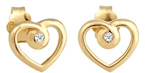 Elli DIAMONDS Boucles d'Oreilles Femmes Clous d'Oreilles Coeur Amour avec Diamant (0.03 ct.) en Or Jaune 585