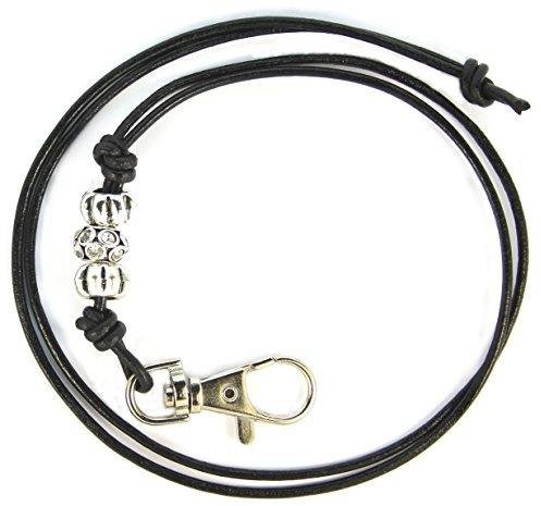 tameho Pfeifenband für Hundepfeifen - Leder mit dekorativen Designer Charms PSP - Handgefertigt in Deutschland - Schwarz