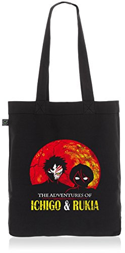 style3 The Adventures of Ichigo & Rukia Biobaumwolle Beutel Jutebeutel Tasche Tote Bag, Farbe:Schwarz