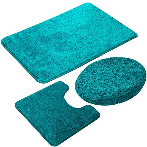 jianyana 3-teiliges Badteppich-Set rutschfeste Mikrofaser Shaggy Weiche Bad Duschmatten Kontur Badteppich WC-Sitzbezug Combo