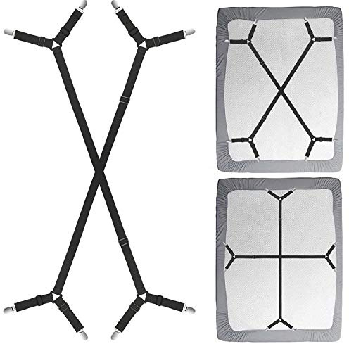 Siaomo Elastische Betttuchspanner Verstellbar Lang Bettlakenspanner mit Metallclips,Schwarz,2 Stück