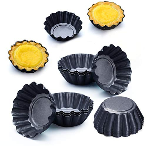 Amytalk 12 Packs Egg Tart Mold, Size 2.6 x 0.9inch, Cupcake Cake Muffin Mold Tin Pan Baking Tool, Carbon Steel