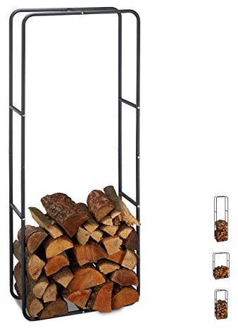 Relaxdays Scaffale per Legna, HxL 150 x 60 cm, Porta-Legna per Camino, Stufa, Interni ed Esterni, Acciaio, Antracite