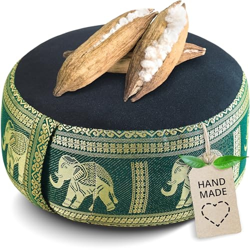 livasia Meditationskissen Thaiseide - Ø 32x20cm - Yogakissen klein mit Kapok, Pouf, Bodenkissen Yoga Zen Meditation, Sitzkissen Garten Balkon, Zafukissen handgefertigt