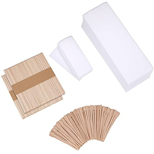 Yaomiao Wax Strips Kit, 250 Pieces Includes Waxing Strips and Smooth Wax Applicator Sticks for Women Men Body Skin Hair Removal (White)