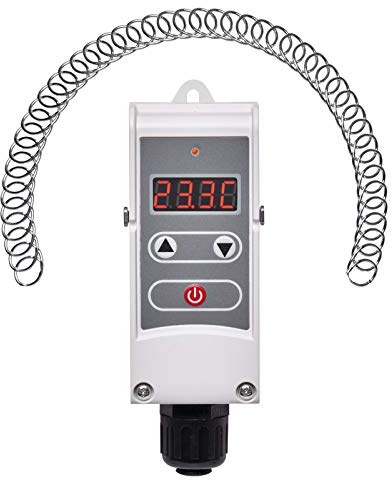 EMOS P5683 monteringstermostat med justerbar omkopplingskänslighet, skruvfjäder och digital display/rörtermostat inställningsområde 5 °C till 80 °C, 45 x 45 x 110 mm