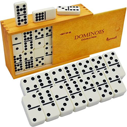 Dominos Game Double 9 - Dominos Set for Adults and Kids Ages 8 and up - Double Nine Dominoes Set, Classic Board Games - Domino Set for Family Game Nights - Double Nine Dominos Set 55 Tiles with Case