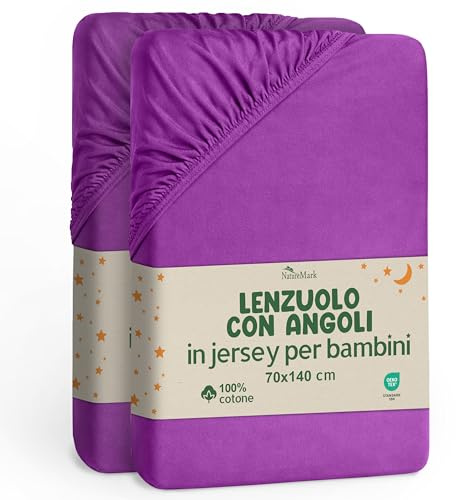 NatureMark Lot de 2 draps-Housses pour Enfant - 70 x 140 cm - Jersey Doux - 100% Coton - pour lit de bébé et lit d'enfant - Lilas