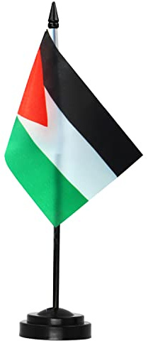 Anley Palestine Deluxe Desk Flag Set - 15,2 x 10,2 cm in miniatura palestinese PS bandiera da scrivania con 30,5 cm asta solida- base nera e punta a lancia