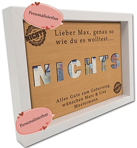 Namofactur Geldgeschenk-Bilderrahmen Nichts aus Holz zum Aufstellen