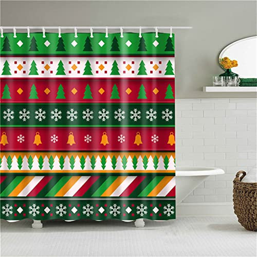 Duschvorhang für Eckdusche und Kleine Badewanne, Bad vorhang Textil aus Polyester Stoff Schimmelresistent Wasserabweisend und Waschbar, Weihnachten， 300x180cm mit Duschvorhangringen Shower Curtains