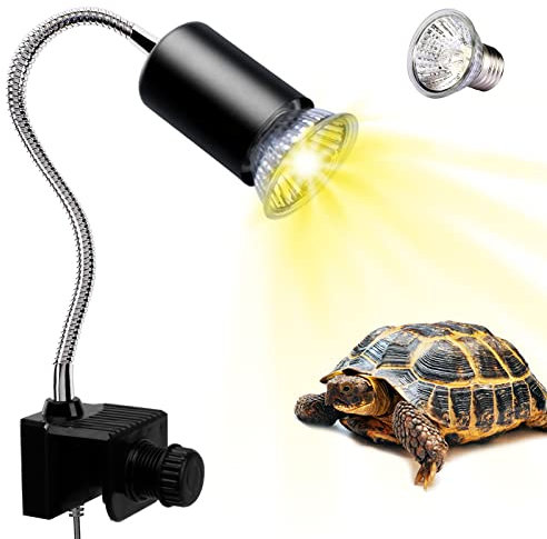 PewinGo Schildkröte Wärmelampe, Wärmespotlampe für Aquarium Reptil mit 50W UVA UVB Basking Spot Glühbirne und 360°Schwenkklemme für Schildkröte, Schlange, Eidechse, usw, Orangefarbenes Licht