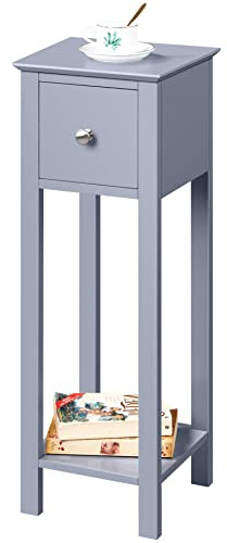 Yaheetech Slim Bedside Tables with 1 Storage Drawer and Shelf for Bedroom, Narrow Tall Nightstand Telephone Table Side Corner Table for Small Spaces Hallway Living Room, Modern Style, Gray