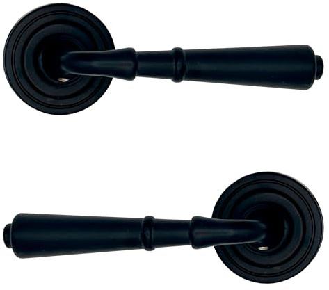 Micel - 02001 - Set di maniglia con rosetta (50 mm) e maniglia in stile rustico, finitura in zama, colore: nero, 135 x 50 x 65 mm