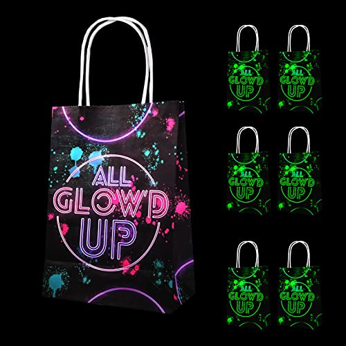 8 Sacs cadeaux fluorescents, Glow Neon Sac Papier Kraft, Sacs cadeaux Fête Glow in Dark, Sacs en Papier de Couleur Fluorescente Pour Les Anniversaires d'Enfants, Noël