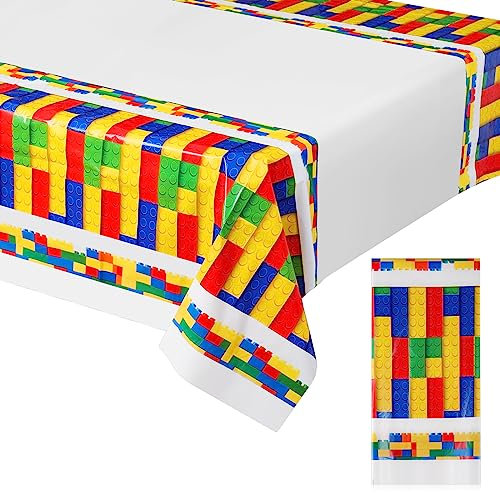 Panelee 1 Bausteine Partyzubehör Geburtstagstischdecke aus Kunststoff 180 x 108 cm Rechteckige Block Geburtstagstischdecke aus Kunststoff Mehrfarbige Spielzeugsteine Geburtstagstischdecke für Kinder