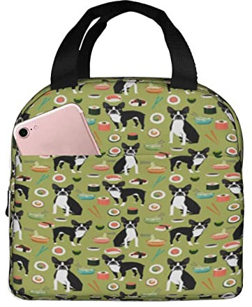Lunch-Tasche, Boston Terrier Sushi niedliche japanische Lebensmittel Kawaii Handwerk isolierte Lunchbox langlebige Tragetasche wiederverwendbare Kühltasche