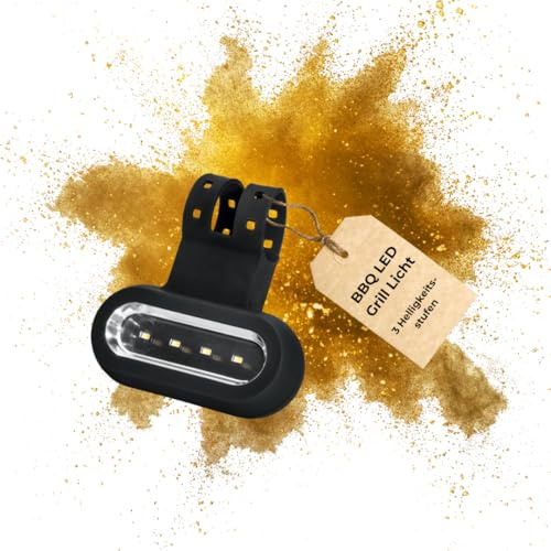 Chef Cuisine Grill Licht LED – Grill Beleuchtung mit drei Helligkeitsstufen, batteriebetriebene Kunststoff Grill Lampe, universelle Befestigung mit Silikonband, 4 LEDs, Leuchtdauer bis zu 18 Stunden