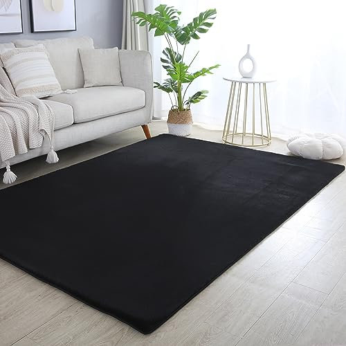 Carpettex Hochflor Teppich Wohnzimmer Shaggy Flokati Teppich Modern Einfarbig 140 x 200 cm Schwarz - Teppich Schlafzimmer Weich Flauschig Waschbar Teppich Küche Esszimmer - Langflor Teppiche