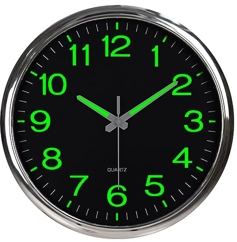 Orologio da Parete Luminoso Quarzo Silenzioso Cucina Particolari Moderni 30 cm, Quarzo da Parete Interno Orologio per Soggiorno, Camera da letto, Cucina (Argento) (Argento)