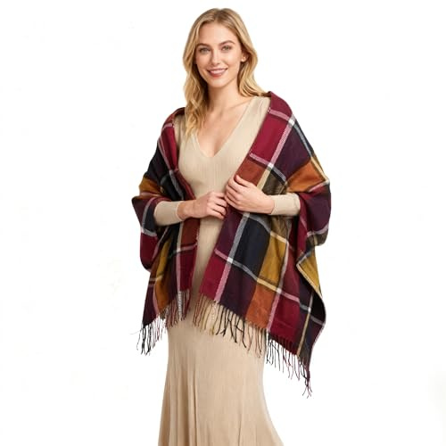 Miss Lulu Oak & Tea Bufandas para Damas, Chales Tartán Cálidos de Invierno con Sensación de Cachemira, Envolturas y Regalos de Bufandas para Mujeres (Morado)