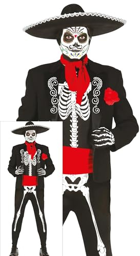 FIESTAS GUIRCA | Costume de Esqueleto Mexicano - Veste, Ceinture, Combinaison et Foulard - Costumes pour Halloween, Día de Muertos et Fêtes Déguisées - Idéal pour Adultes et Ados