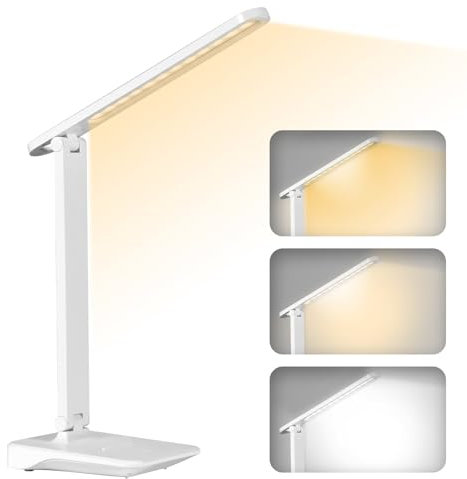 Diboniur Lampada da Scrivania LED, Senza Fili e 2400mAh Batteria, 3 Modalità Temperatura & Luminosità Regolabili 15 al 100%, Pieghevole, Tocca Controllo, Protezione per Gli Occhi, per Comodino Ufficio