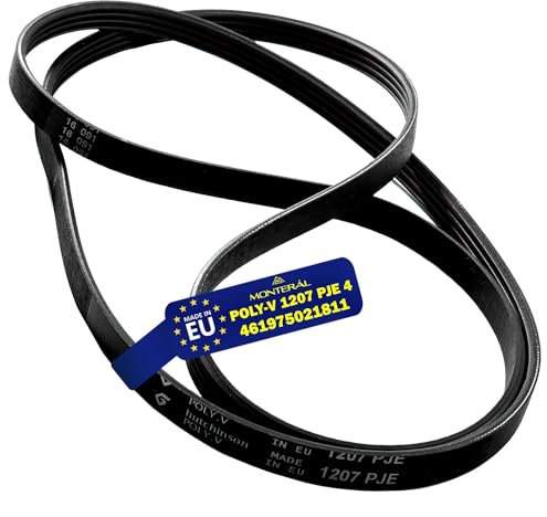 Courroie Machine a Laver Poly-V 1207 PJE 4 avec le Code Original 461975021811 481235818161 481235818204 482000089797 C00309379 C00311692 pour Whirlpool - MADE IN EU - Garantie de 10 Ans - MONTERAL