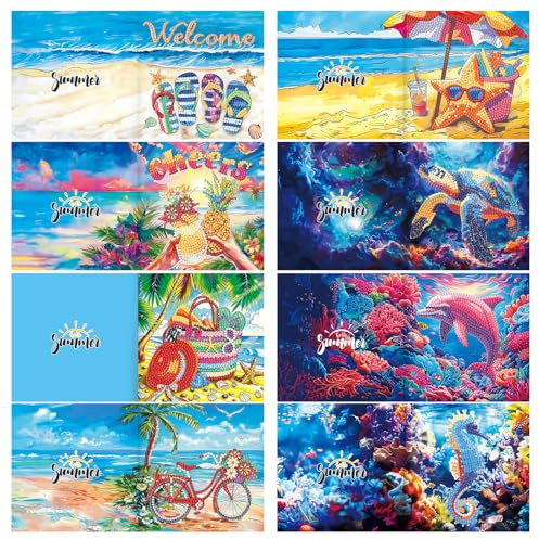 ycyingcheng5D Diamant gemalt Geburtstagskarte, Sommer Strand Ozean Kindertag Grußkarte, Dankeskarte, Valentinstag, DIY Weihnachten Diamant Handwerk, Sommerparty, Hochzeit Einladungsbrief