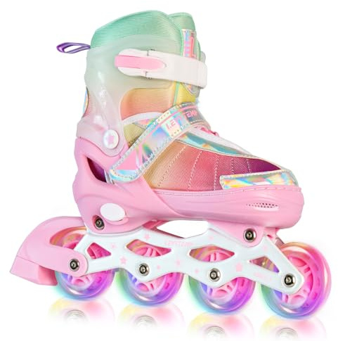 LEVYTEMP Kids Adjustable Inline Skates for Girls Size M Ages 5-12 Blades Skate with Outdoor All Light Up Wheels for Beginner Women