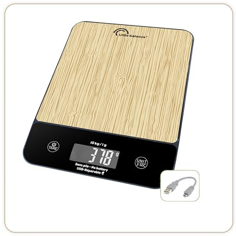 Bilancia Da Cucina - Little Balance - 8712 - Happy Genius 10 - Usb - Senza Batterie - Legno Naturale