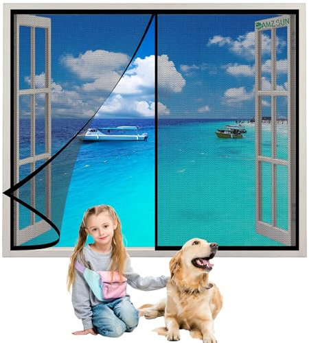 Magnetic Window Screen with Self Sealing 290x290cm Black Hands Free Mesh Screen Door DIY Retractable Garage Door Window Screen Keep Away from Mosquitoes Let Fresh Air in