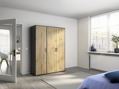 Drehtürenschrank >Voyager< 4 Böden, 1 Stange, Eiche Artisan Dekor/grau - 140x194x53cm (B/H/T)