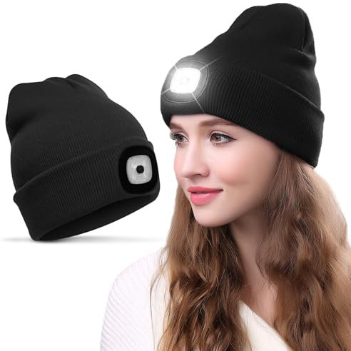 Geschenke für Kinder Weihnachten Mütze mit LED Licht,LED Scheinwerfer wasserdichte Winterwärmer Strick Nachthüte,Mütze Herren Damen Strickmütze,Kinder Mütze mit Led Licht Wintermütze,Jungen Mädchen