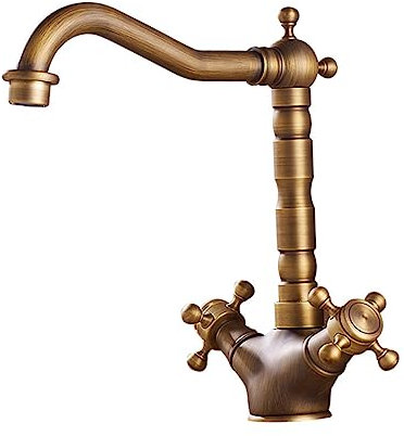 IWOWHERO Copper Dual-Control Hot Cold Faucet for Bathroom Sink, Household Kitchen Sink Tap Dual Levers, Traditional Style Water Tap for Home Use