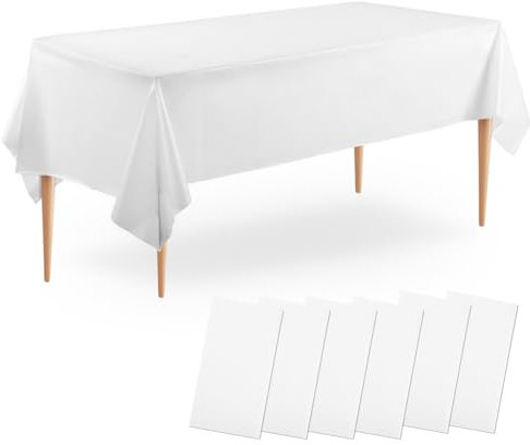 Zaxiva Paquete de 6 Mantel de PEVA para Fiestas, Blanco para Mesa Rectangular de 8 pies, 137 x 274 cm para Cumpleaños, Graduaciones, Aniversarios, Bodas