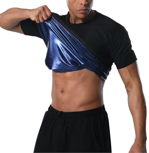 Donaon Chemise de Sauna pour Homme, Combinaison de Sauna à Manches Courtes Gilet d'entraînement Fitness Gym Sport T-Shirt Débardeur de Sudation Compression Body Shaper