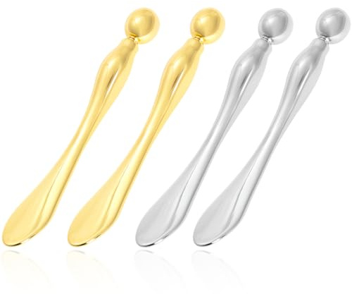 EORPAVU Espátulas para depilación con cera 4 piezas 2 en 1 cuchara cosmética de metal mini cuchara cosmética cuchara para el cuidado de la piel aplicación de maquillaje cuchara de belleza